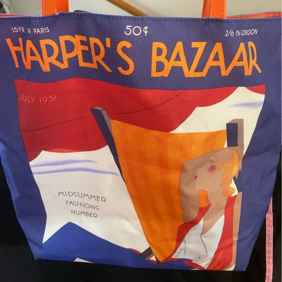 Bold Blue & Orange Harper’s Bazar Retro Magazine Cover Tote Bag by Estée Lauder - Picture 5 of 11
